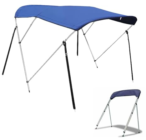 DRFGHK Toldo Bimini para Barco, Toldos Barco de 3 Arcos, Lona 600D Grado Marino, Impermeable, con Marco Aluminio y Poste Soporte Trasero(Blue,170-182cm/67-72in)