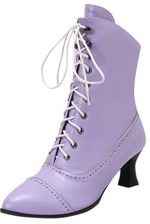 VBEDKDEB Stivaletti, stivaletti da donna, alla caviglia, in pizzo rotondo, tacco basso, stivaletti antiscivolo, con cerniera laterale, stivali medi alti 2222 da donna, Lilla, 37.5 EU