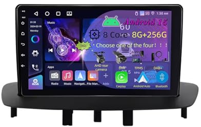 9 Zoll Doppel Din Android 15 Autoradio,für Renault Megane 3 Fluence Samsung SM3 2008-2014,mit CarPlay Rückfahrkamera Lenkradsteuerung Bluetooth GPS Navigation FM Digitalradio WiFi(C3 4+64G)
