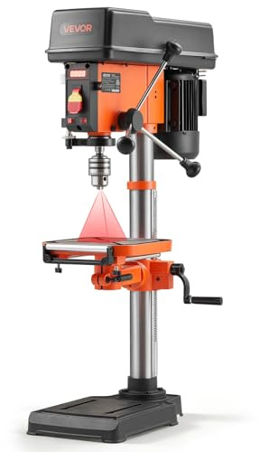 VEVOR 12-Inch Benchtop Drill Press, 6.2 Amp, 1 HP Bench Drill Press, 530 to 3140 RPM Variable Speed, 0-45° Tilting Worktable, with Laser and LED Work Light, Tabletop Drilling Machine, for Wood Metal
