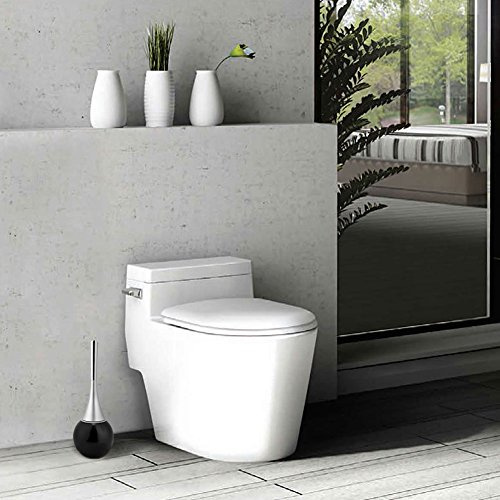Aumotop Ensemble de Brosses à Récurer Durables pour Salle de Bain et Toilettes avec Base en Acier Inoxydable, Poignée en Plastique ABS, Facile à Ranger, Idéal pour la Maison (argent) (Base noire)