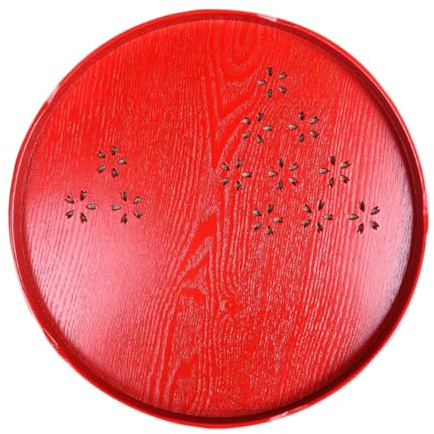 Ipetboom Plateau à Thé Rond en Bois Rouge Ajouré pour Cérémonie de Mariage – 1 Pièce – Accessoire de Mariage Traditionnel pour Service à Thé et Présentation de Friandises