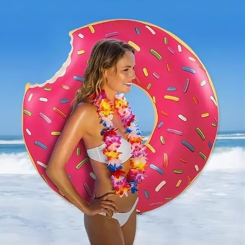 Aufblasbar Donut Schwimmring Ø 120 cm,Schwimmring Donut Aufblasbarer Schwimmring,Wasserspaß, Strand-Pool-Spielzeug für Sommerparty