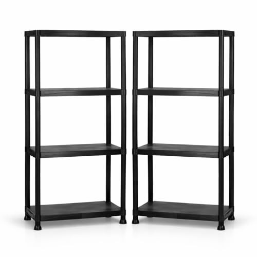 Oypla 2x 4 Tier Black Plastic Heavy Duty Shelving Racking Storage Unit