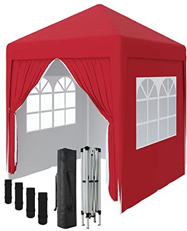 Green Bay Garden Pop Up Gazebo Party Tent Folding Wedding Canopy With 4 Sidewalls and Carrying Bag Red 2x2M