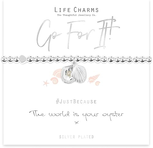 Life Charms Women's Wristband Bracelet - The World is Your Oyster - Heart and Sea Shells Charms