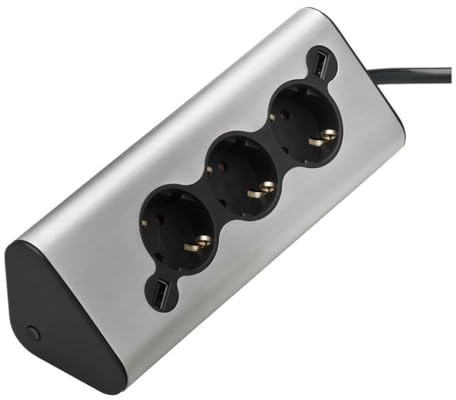 WMF Ambient Regleta de Cocina multienchufe Pro, 3 enchufes con 2 USB, Enchufe múltiple, luz Ambiental, para Cocina, Oficina, salón, ángulo de 45°, Acero Inoxidable Mate