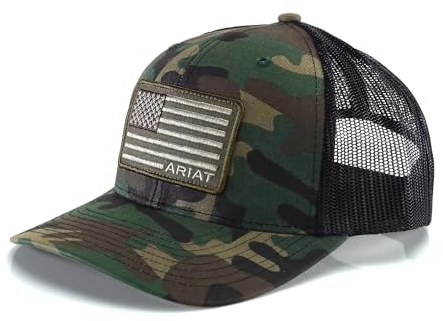 Ariat Men's Camo Snap Back Embroidered USA Flag Cap