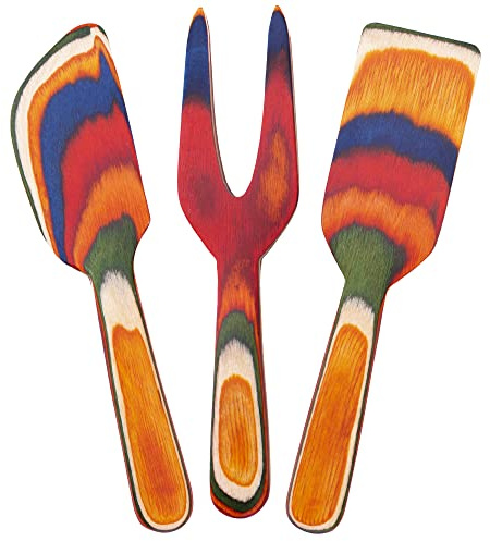 Totally Bamboo Baltique Marrakesh Collection 3 Piece Cheese & Charcuterie Tool Set, Colorful Wooden Cheese Knife Set
