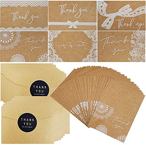 Tarjetas de agradecimiento,42 Piezas Marrón Kraft Papel Tarjetas de Regalos con Sobres y Pegatinas para Boda Fiesta Cumpleaños Aniversario Negocios