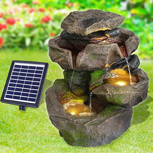 Solar Gartenbrunnen mit LED-Licht und Li-Ion-Akku Schwarzwald-Stein-Kaskade