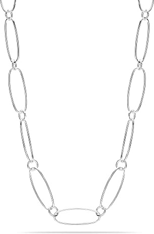 LeCalla 925 Sterling Silver Necklace Big Link 6.5MM 7MM Handmade Italian Paperclip Link Chain Necklace for Women, Made in Italy (18, 20, 24, 36 Inches)