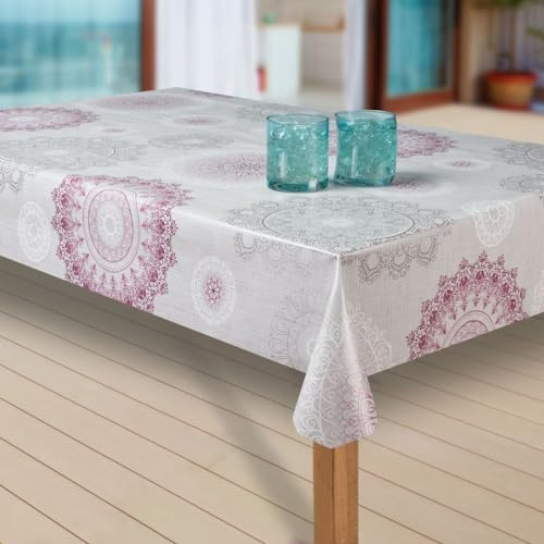 laro Wachstuch-Tischdecke Abwaschbar Garten-Tischdecke Wachstischdecke PVC Plastik-Tischdecken Eckig Meterware Wasserabweisend Abwischbar G03, Muster:Mandala grau-rot, Größe:90x90 cm