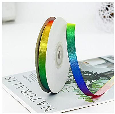 Uteruik Weihnachts-Satinbänder, Geschenkband, Schleifen in Regenbogenfarben, Rolle für Geschenkverpackungen, Basteln, Nähen, Verpackung, Hochzeit, 22 m x 1 cm