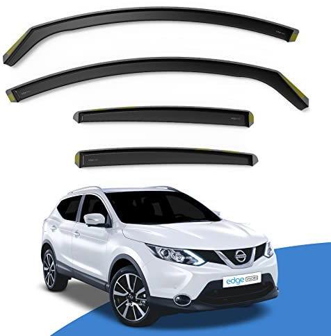 EdgeVisors Wind Deflectors | Fits: Nissan QASHQAI MK2 (2014-2021) 5 Door SUV 4pc Set | In-Channel Rain Guards for Wind, Rain & Sun Protection, Easy Installation - Tinted