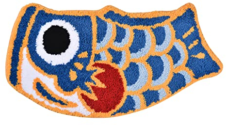 Feblilac Badematte mit niedlichem Fisch, japanische Koi-Flagge, weich, wasserabsorbierend, rutschfest, maschinenwaschbar (blau)