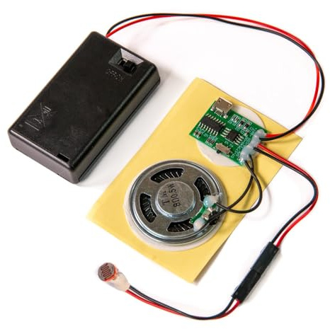 Talking Products, Modulo chip audio MP3, memoria da 4 MB, con scatola batteria AAA. Crea il tuo modello musicale o regalo personalizzato (Sensore di luce)