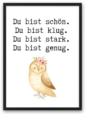 Din A4 Kunstdruck ohne Rahmen - Spruch - Du bist schön, klug, stark, genug - Selbstliebe Motivation Liebe - Druck Poster Bild