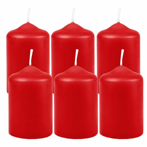 HS Candle Stumpenkerzen Rot, Ø 4 cm x 6 cm, 6er-Set, Adventskerzen