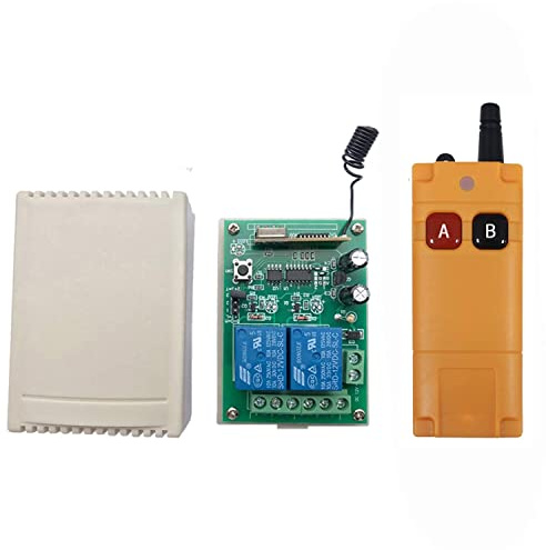 2 Channels Multi-Function Wide Voltage Remote Control Switch 12V 24V 36V 48V DC AC Wireless Remote Control Switch lamp Motor Forward and Reverse Rotation with Industrial Waterproof Remote Controller