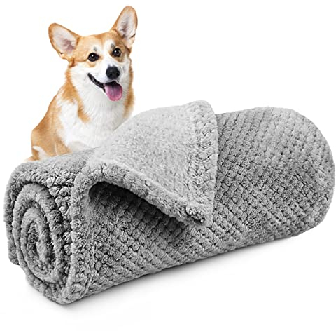 Onarway Hundedecke, waschbar, klein, 50 x 70 cm, Welpendecke, flauschige Fleece-Haustierdecke, Überwurf für Welpen, Hunde, Katzen und andere kleine Haustiere, Grau