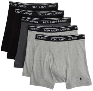 POLO RALPH LAUREN 5 Pack Classic Fit Cotton Boxer Briefs 2 Andover Heather/Madison Heather/2 Polo Black XL