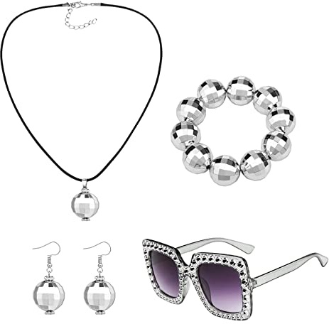 MIVAIUN 4 Delar 1970-Tals Disco Tillbehörsset - Örhängen, Bling Halsband, Armband, Pannband, Solglasögon för 70/80s Retro Cosplay Kostymer Kläder (4 st)