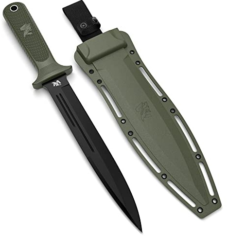 ODENWOLF W Catcher - Großes Jagdmesser aus D2-Stahl - Großes Feststehendes Messer mit Scheide - Einschneidiges Schwert mit TPE-Griff - Full Tang Survival Messer für Outdoor Aktivitäten