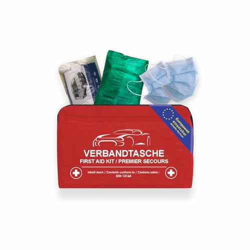 RAU KFZ-Verbandtasche rot - Inhalt: Erste Hilfe-Set nach DIN 13164 | aktuelle Norm 2026 - zertifiziert - ALLES geprüft auf StVO konform - Europaweit einsetzbar für PKW- Motorrad- In- und Ausland