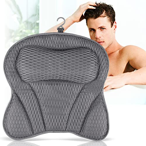Powmag Coussins de Bain, Coussin de Baignoire, Baignoire Bain Coussin Oreiller, Coussin de Bain pour Baignoire Oreiller de Bain Spa, Appui-tête de Baignoire 4D avec Crochet et avec Ventouses (Gris)