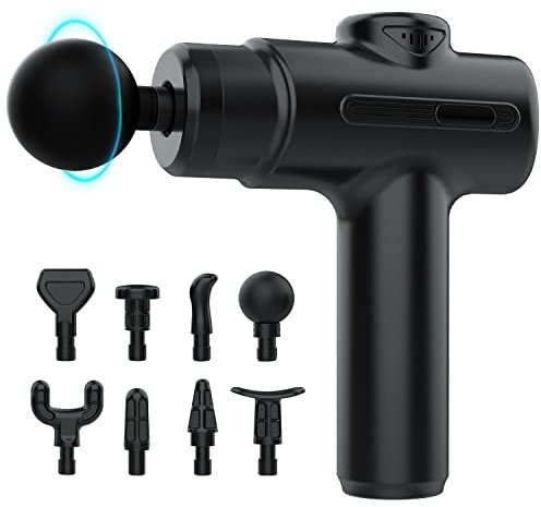 Kelices Massage Gun Deep Tissue Percussion Massager for Athletes,Handheld Body Back Muscle Massager Gun with 8 Massage Heads (Gray) (Black)