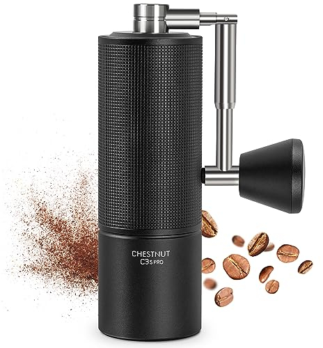 Manual Coffee Grinder Chestnut C3s PRO, All-Metal Coffee Grinder, Folding Handle, Stainless Steel S2C Conical Burr, Adjustable Grind Setting -Black
