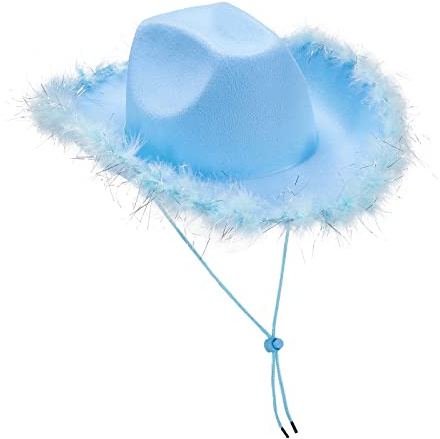 Geagodelia Damen Vintage Cowboy Hut Cowboy Hut mit Feder Pailletten für Cosplay Halloween Karneval …, A-blau, Einheitsgröße