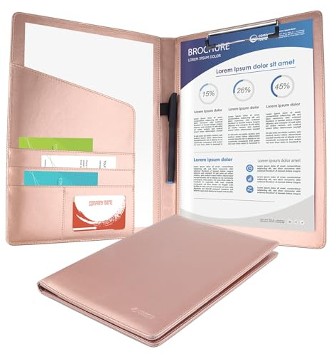 Leather Resume Storage Clipboard Folder Portfolio - GES Clipboard A4 Folder for Business School Office Conference (New Rose Gold)