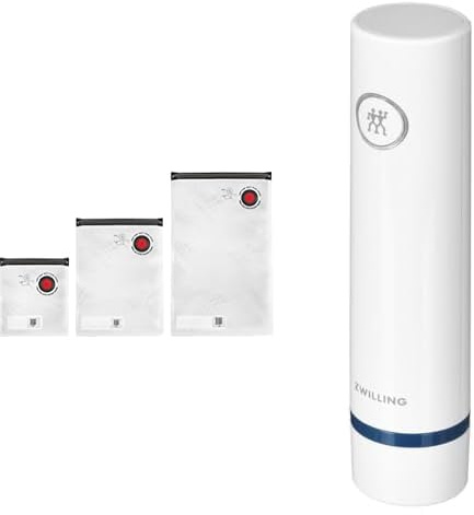ZWILLING Fresh & Save Vakuumpumpe, handliches Vakuumgerät, Weiß-La Mer & Fresh & Save Vakuum Beutelset, Größe S/M/L, 10-tlg