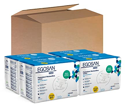 Egosan Pannolone Mutandina Giorno Extra Pacco Scorta con 4 Confezioni da 30 pezzi, Protezione Totale, Alta Vestibilità, Sistema Anti-odore, Tessuto Effetto Cotone, Ipoallergenico, Unisex, Taglia L