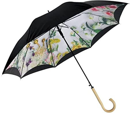 IRYZE Windsicher Regenschirm Blumen-Golfschirm Automatischer Offener Stockschirm Holzhakengriff Winddichter Großer Stockschirm Regenschirme Schirm Sturmfest (Size : 26CM)