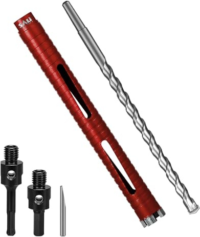 SALI Diamond Core Drill Bits 1 1/8 Diameter 10/254mm Drilling Depth 5/8-11 Thread Core Bit Turbo Laser-Welded Segments for Cured Concrete with Brick Block Masonry with Two Adapters（Red）