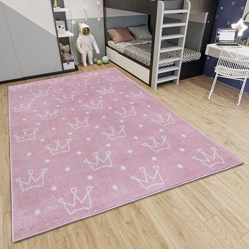 Hanse Home Adventures Kinderteppich - Modernes Kronen Muster Teppich Junge Mädchen für Kinderzimmer, Spielzimmer, Jugendzimmer, Wohnzimmer - Crowns Rosa, 120x170cm