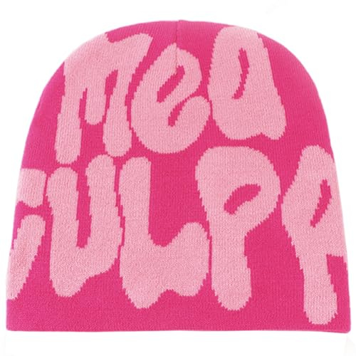 KORADI Damen Beanie Mütze MEA Culpa Word Head Toque Herren Y2K Stilvolle Beanie Mützen Winter Strickmütze für Geschenke, Knallpink (Hot Pink), Einheitsgre