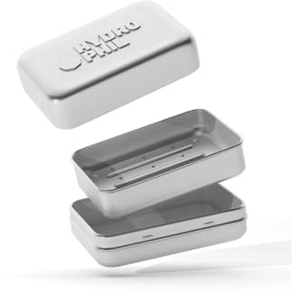 Hydrophil Seifendose 2er Pack - Aluminium mit Abtropfgitter, 10x6,5x3,5 cm | 100% plastikfrei, Silber, Seifendose Reise wasserdicht, Seifenbox, Seifenbehälter, Seifenschale fürs Reisen, Camping