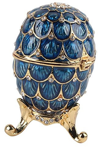 ABOOFAN Easter Egg Trinket Box Rhinestones Jewelry Holder Ring Storage Dressing Table Accessory Blue