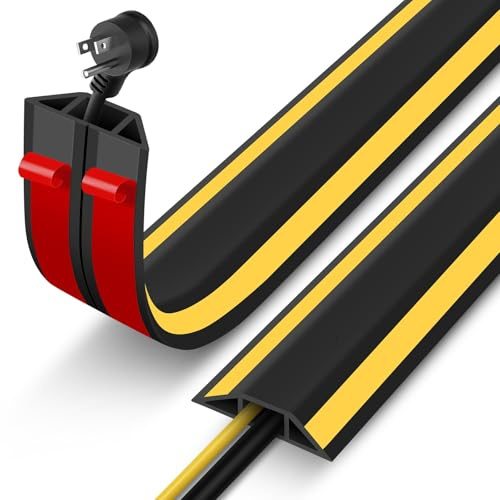 Floor Cable Cover, 1 Meter Self Adhesive Cable Protector Rubber Wire Covers Floor Cable Tidy for Office, Home, Workshop, Warehouse, Garage, Prevent Trip Hazards, 1M x 50mm
