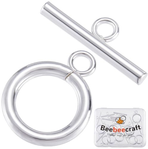Beebeecraft 15 Stück Knebelverschlüsse, 925 Sterling-Silber-Plattierte T-Stab-Verschlüsse, Runde Verschlüsse, Schmuckzubehör Mit Aufbewahrungsbox Für Die Herstellung von Halsketten Und Armbändern
