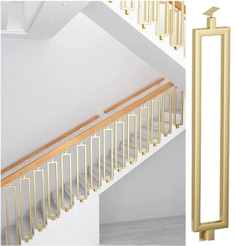 (Schwarz/Gold) Metalldeck-Geländerpfosten 60-125 cm hoher rechteckiger Handlauf-Leitgeländer, mit verstellbarer Halterung, Spindelpfosten, für Innen- und Außentreppen (Farbe: Gold, Größe: 80 cm)