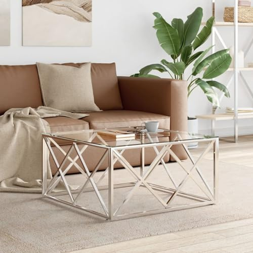 Rantry Couchtisch 80x80x40 cm Edelstahl und Glas Tisch Model349969