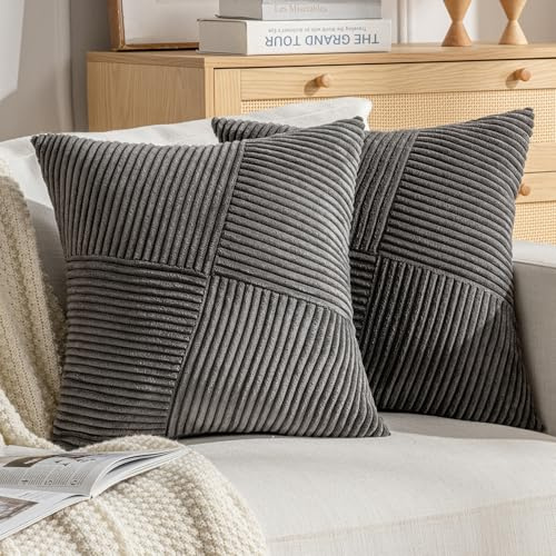 DecorMommt Funda Cojines 40x40 Gris Oscuro Fundas Cojines Súper Suaves Pana Fundas de Cojines Elegante 2 Piezas Decorativos Funda Cojin por Sala de Estar Dormitorio Sofá Cama Decoración
