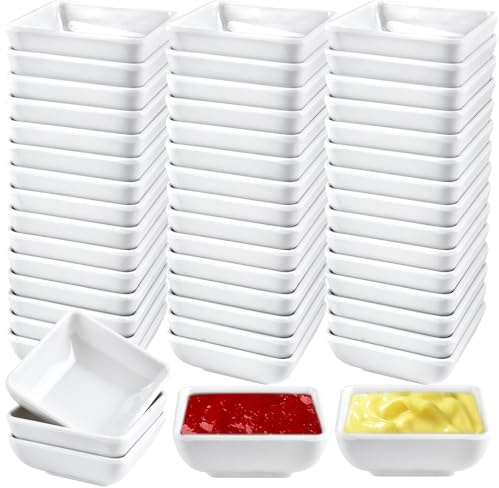 Milkary 50Pcs Melamine Dipping Sauce Bowls Bulk, 3oz White Dipping Sauce Cups Bowls, Soy Sauce Serving Dish for Tomato Sauce Condiment Kitchen Restaurant Catering Camping BBQ Party