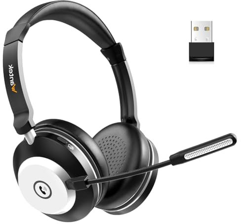 Wantek Wireless Headset with Mic for Work, Bluetooth Headset with Microphone AI Noise Cancelling, Wireless Headset for Work from Home/Office/Call Center/PC/Computer/Laptop/Teams/Zoom/Skype