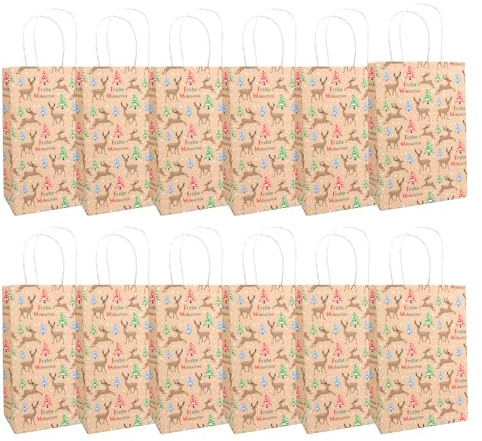 Idena 30502-12 - Geschenktüten Frohe Weihnachten, 12 Stück, Geschenktaschen in der Größe 18 x 27 x 10 cm, Papiertüten für Weihnachten